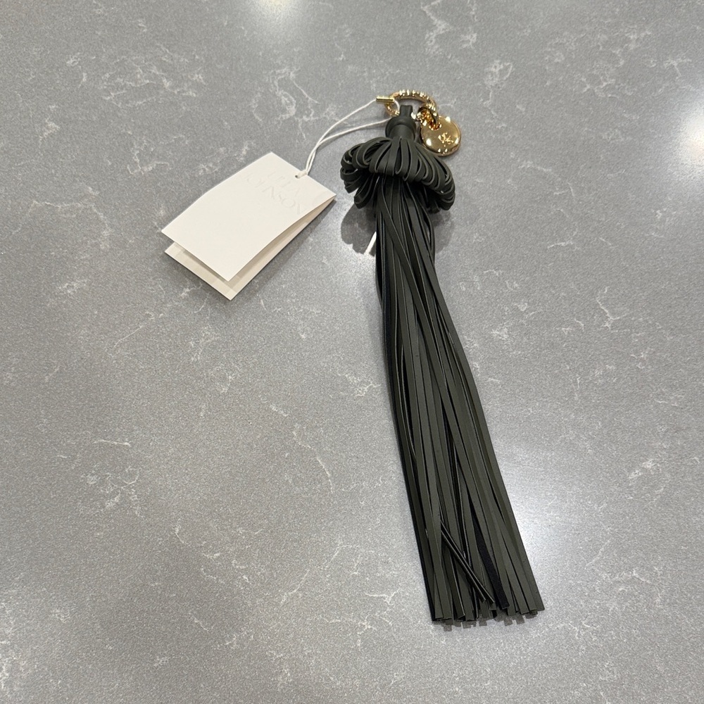 Ulla Johnson Leather Green Tassel Keychain Charm with Gold Hardware